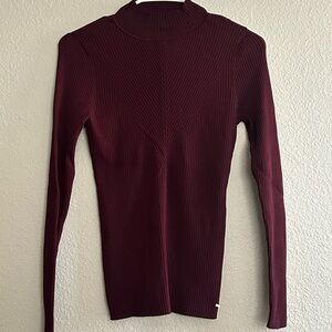 Ted Baker Maroon Ribbed Mock Neck Long Sleeve Top